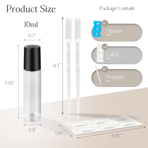 10ml Roller Bottles for Essential Oils, 24Pack Glass Roll on Bottles - color: Clear