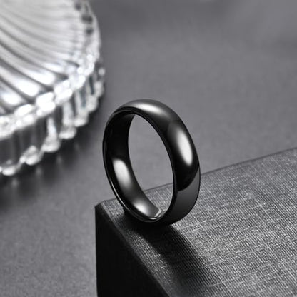 VQYSKO Tungsten Carbide Wedding Cigar Domed Band Ring Men Women 5-14 - color: Black-6mm