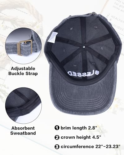 Christian Jesus Hats for Men, Adjustable Denim Cotton Faith Blessed Baseball Cap for Women - color: Grey-blessed