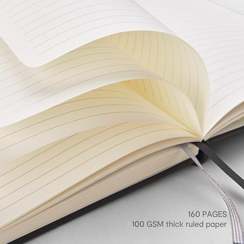 &And Per Se Lined Journal and Pen Set, A5 Leather Hardcover Notebook with Pen & Stationary Set, 160 Pages 100GSM Thick Ruled Paper Journal for Business Work Writing (Black) - color: Black