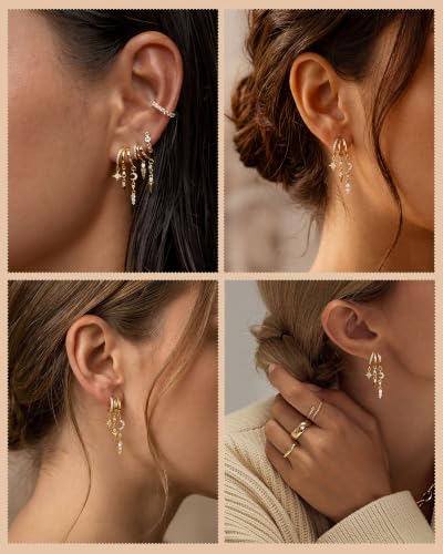Dangle Gold Earrings for Women Trendy Triple Huggie Chain Earrings - color: Gold 2