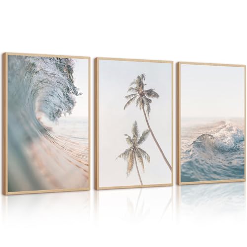 Beach Wall Art Decor Coastal Ocean Poster Palm Tree Canvas Wall Decor Beachy Room Aesthetic Pictures Blue Waves Prints Beach Coasta Artwork for Bedroom Living Room 8x10 Inch Unframed Set of 3 - color: Coconut Tree Prints, size: 8x10 Inch Unframed