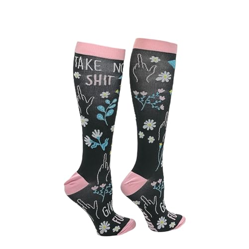 Cute and Funny Compression Socks for Women and Men with Funny Sayings - color: Take No Shit