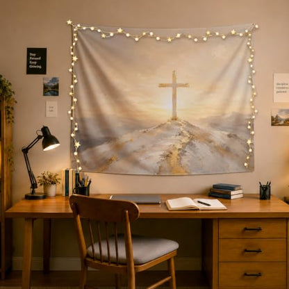 MOLYUB Christian Tapestry for Home Church Prayer Room Bedroom 50x60 - color: Gray and Gold Cross