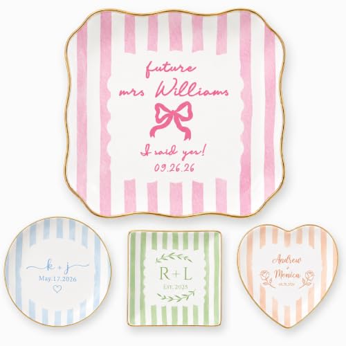 Personalized Ring Dish Engagement Gift for Her, Custom Future Mrs Jewelry Trinket Dish with Name & Date, Ceramic Ring Holder for Bride to Be, Bridal Shower, I Said Yes Fiancee Gift - color: Jewelry Trinket Dish