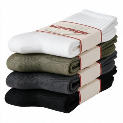 DAUCO 4 Pairs 98% Cotton Socks for Men Women Crew Seamless Fall Slouchy Socks - color: 4 Pairs - White + Army Green + Dark Gray + Black, size: 5-10