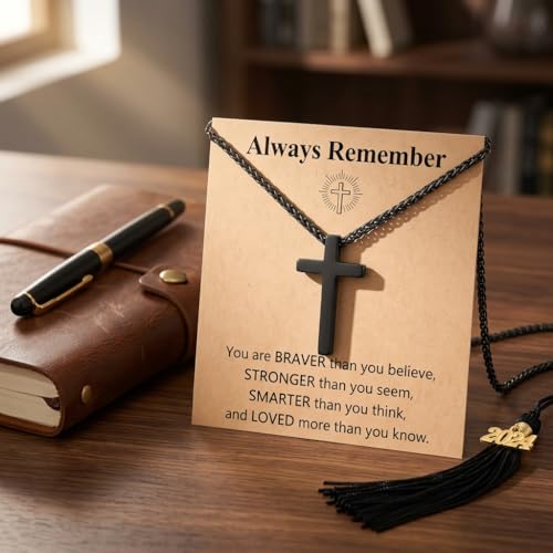 Stainless Steel Cross Necklace for Men, Philippians 4:13/Joshua 1:9/Isaiah 41:10 Scripture Pendant - Religious Baptism & Confirmation Gift for Husband,Teens 13+,Him - style: Always Remember
