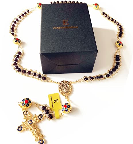elegantmedical handmade Gold Ladder to Heaven Garnet Beads Catholic Rosary crucifix Necklace box - color: gold