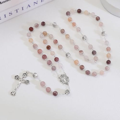 KOMI 8mm Natural Stone Beads Rosary Necklace Rosarios Catolicos Para Mujer Catholic Rosary Beads for Women Christian Gifts - style: Rosary-1