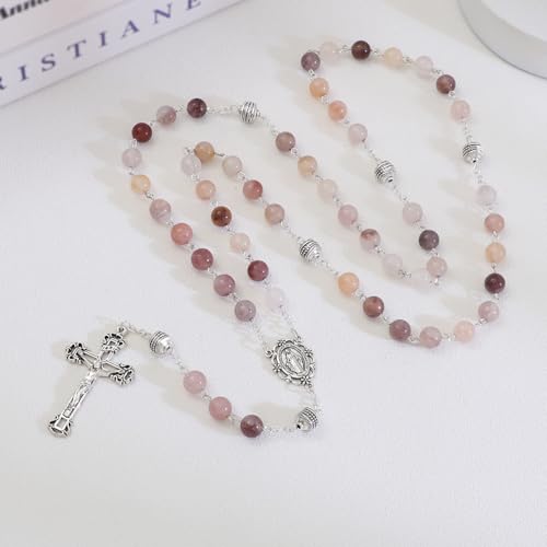 KOMI 8mm Natural Stone Beads Rosary Necklace Rosarios Catolicos Para Mujer Catholic Rosary Beads for Women Christian Gifts - style: Rosary-1