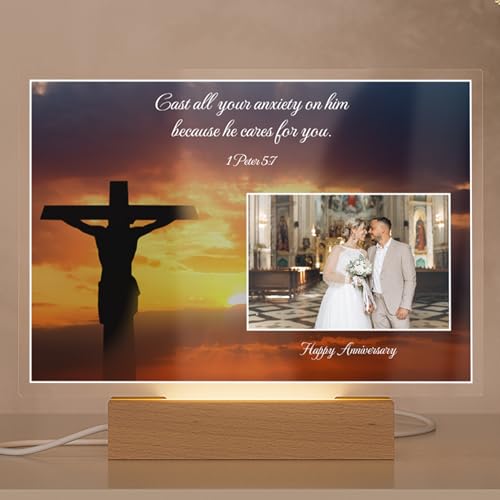 Personalized Christian Acrylic Plaque with Bible Verse 1 Peter 5:7 | Custom Photo & Text | Religious Gift, Faith Home Décor, Spiritual Encouragement, Wedding & Anniversary Keepsake - color: 1 Peter 5:7