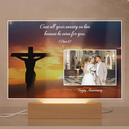 Personalized Christian Acrylic Plaque with Bible Verse 1 Peter 5:7 | Custom Photo & Text | Religious Gift, Faith Home Décor, Spiritual Encouragement, Wedding & Anniversary Keepsake - color: 1 Peter 5:7