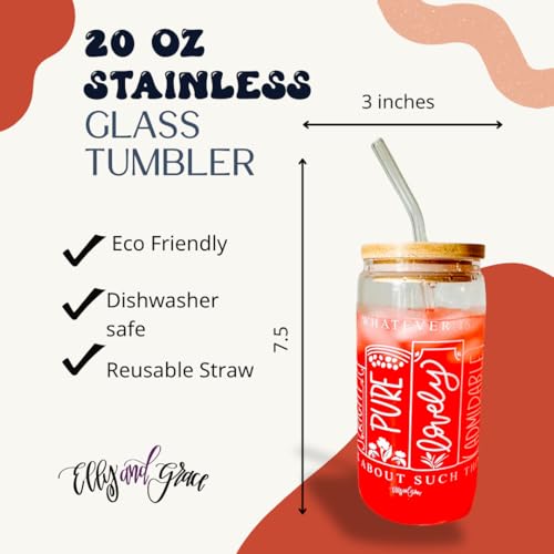 Elly and Grace Christian Tumbler for Women, 20 oz. Bible Verse Tumbler, Christian Cups for Women, Faith Mug, includes lid and straw (Philippians 4:8 20oz)