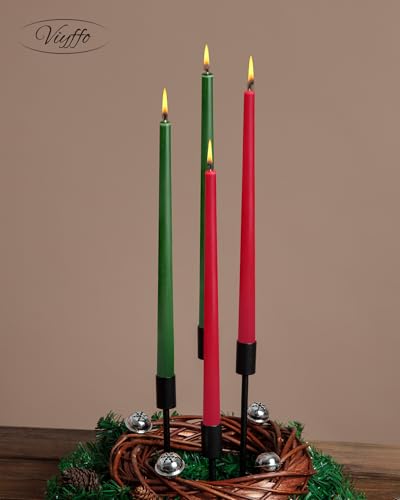 Viyffo 12 Inch Taper Candles 8-Hour Burn Christmas Edition, 4 Pack - color: 12 Inch Green and Red Christmas