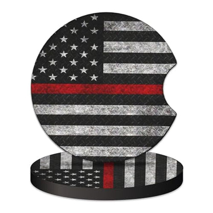 KARREAL 2 Pcs Car Cup Coasters - Red Grey American Flag - color: Red Grey American Flag