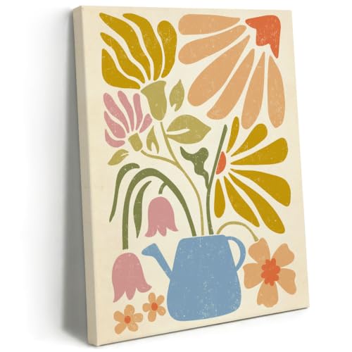 BEASTZHENG Distressed Abstract Floral Canvas Wall Art Neutral Room Decor - color: Flower