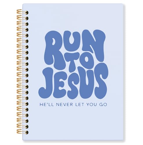 Blue Christian Spiral Notebook, Run to Jesus Bible Verse Journal, Religious Scripture Journals for Writing, Bible Notebooks for Note Taking, Church Notes Journal, 5.5x8.3 Inch - color: God-Blue