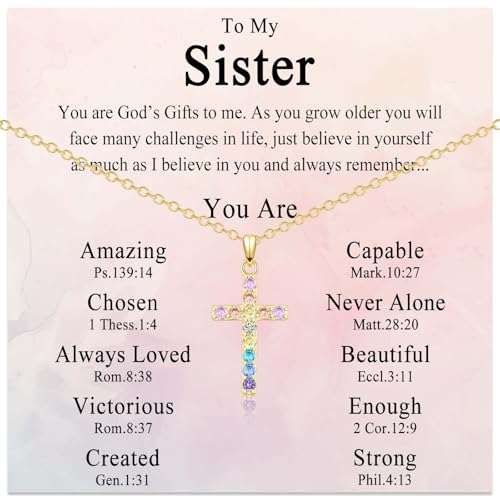 Gold Cross Necklace for Little Girl Daughter Granddaughter Niece Sister - color: To My Sister