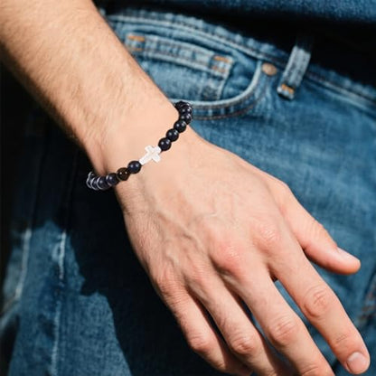 Cross Bracelet Gifts for Catholic Men Teens Boys, Christmas Stocking Stuffers Gift, Religious Baptism Christian Bracelet for Son Grandson Dad Father Brother Godchild On Easter Birthday