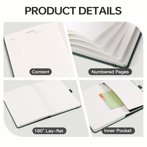 EMSHOI Lined Journal Notebook, 192 Numbered Pages, A5 Size (5.7'' x 8.3'') - color: Dark Green, style: Ruled