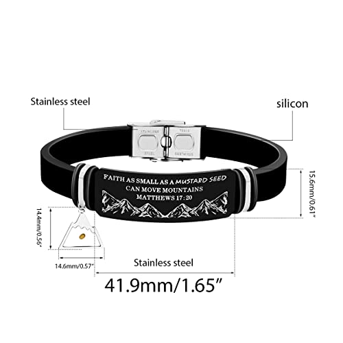 Men's Motivational Black Silicone Bracelet Mountain Mustard Seed Faith Cuff Wristband Bible Verse Quote Jewelry Y2003 (Triangle)