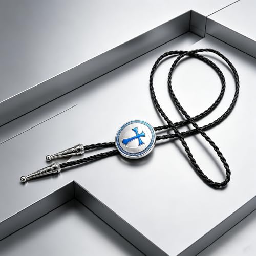 Fashionable Cross Bolo Tie Multi-Color Cross Shield Necktie - color: Blue