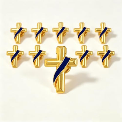 Clergy Gold Cross Lapel Pin with Enamel Ribbon, Christian Religious Brooch Badge, Suit Collar Accessory Faith Gift for Church Staff Believers - color: Blue