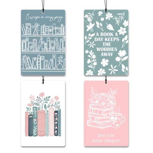 Book Lover Car Air Freshener 4Pcs,Bookish Car Accessories,Reading Book Club Hanging Freshies,Floral Bookshelf Rearview Mirror Decor,Cute Bookworm Reader Gifts for Book Lovers - color: bookflower