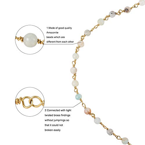 LiQunSweet 32.8 Feet (10 Meters) Handmade Gemstone Amazonite Semi-Precious Stone Rosary Beaded Chains with 4mm Beads and Spool for Anti-Lost Glasses Holder Strap Jewelry Making DIY Accessories - color: 4mm Amazonite_10m