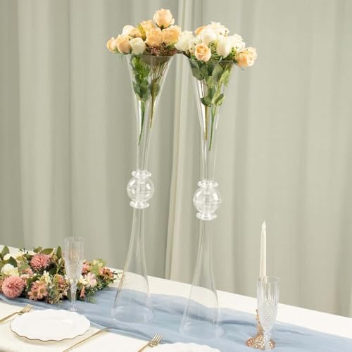 Efavormart 2 Pack | 31" Clear Crystal Embellishment Trumpet Table Centerpiece, Reversible Plastic Flower Vase - color: Clear, size: 31"
