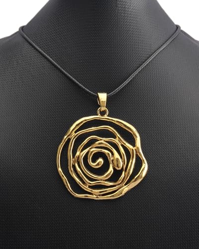 Leather Necklace for Women Long Boho Pendant Hippie Choker Necklace Bohemian Layered Leather Rope Wooden Jewelry Gifts - style: Rose Pendant Necklace