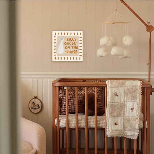 Goose Nursery Decor Silly Gooses On the Loose Wood Block Sign - color: Silly Gooses On the Loose-5x5