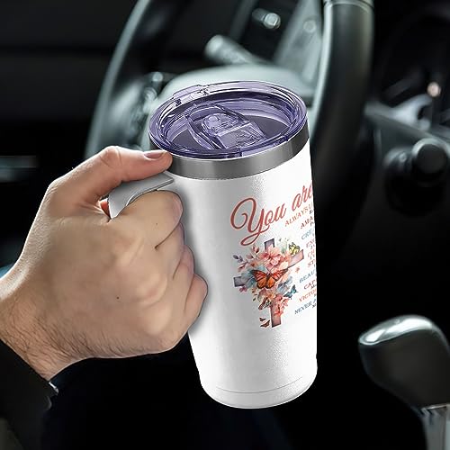 SANDJEST Christian Gifts for Women Faith Bible Inspirational Tumbler with Handle 20oz Tumblers Coffee Travel Mug Inspirational Gifts for Women Birthday Christmas - color: Christian