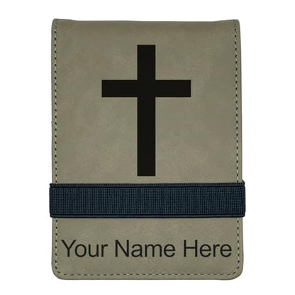 LaserGram Mini Padfolio with Notepad and Pen, Christian Cross, Personalized Engraving Included (Light Brown) - color: Light Brown