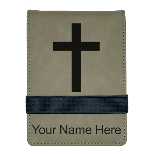 LaserGram Mini Padfolio with Notepad and Pen, Christian Cross, Personalized Engraving Included (Light Brown) - color: Light Brown