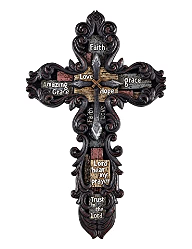Eagrafts Decorative Resin Wall Cross With Encouraging Words and Phrases, Faux Iron Cross, Home Wall Decor