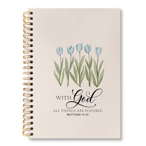 huester Christian Tulip Floral Notebook Journal, with God All Things Are Possible Bible Verse Journal for Women, Religious Notebooks for Note Taking, Bible Hardcover Spiral Notebook, 5.5x8.3 Inch - color: Christian07