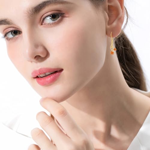 Yue Yuan Animal Plant Earrings for Women 925 Sterling Silver Butterfly/Cat/Jellyfish/Shell/Maple Leaf/Cardinal/Celtic Drop Earrings Silver Dangle Jewelry Birthday Anniversary Christmas Gift for Mother Wife - style: Maple Leaf