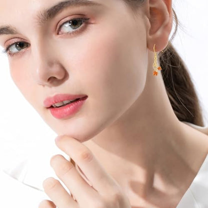 Yue Yuan Animal Plant Earrings for Women 925 Sterling Silver Butterfly/Cat/Jellyfish/Shell/Maple Leaf/Cardinal/Celtic Drop Earrings Silver Dangle Jewelry Birthday Anniversary Christmas Gift for Mother Wife - style: Maple Leaf