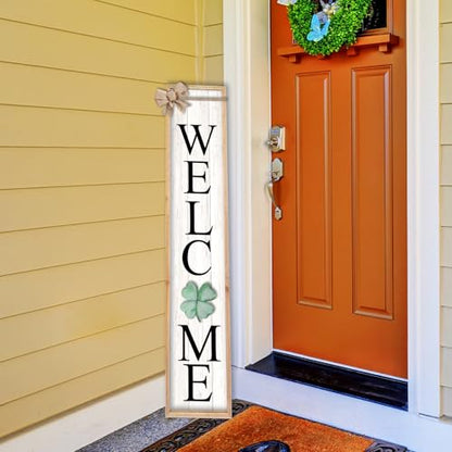 TQianJiang Interchangeable Welcome Sign Front Porch Standing 45"X9" Wood - color: Interchangeable Welcome (Wood White)