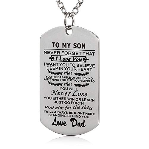 Christian Scripture Religious Dog Tag Necklace,Catholic Bible Verse Baptism Confirmation Sacrament Gifts - style: Never forget dad to son