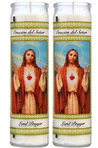 Topnotch Outlet Prayer Candles - Unscented Candle Set (2 Pc Bulk) Great for Sanctuary, Vigils and Prayers - Oracion del Senor - White Jar Candles - Church Spiritual Religious Devotional