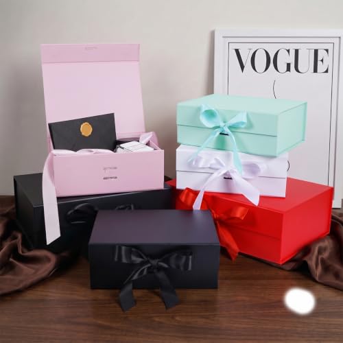 Aimyoo 5 Pack Light Blue Gift Box with Ribbon, 11.5x8.6x4.1 inch Groomsman Proposal Box for Presents with Magnetic Closure Lids, Rectangle Collapsible Luxury Box for Wedding, Christmas, Birthday - color: Light Blue 11.5x8.6x4.1 inch-5 Pack
