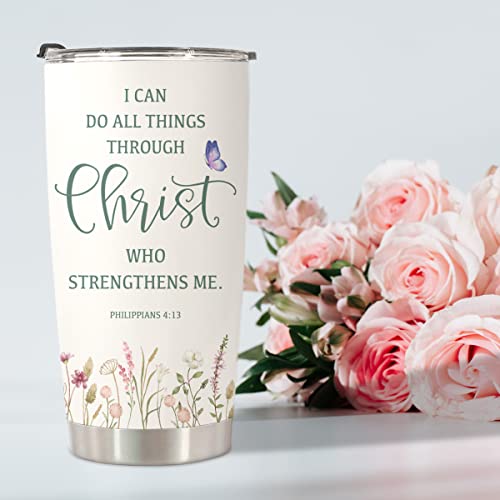 Christian Gifts for Women - I Can Do All Things Through Christ Coffee Travel Mug - Catholic Faith Jesus God Bible Verse Religious Gifts Stainless Steel Tumbler 20oz - color: I Can Do All Things