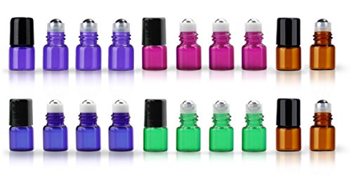 20 Pack Set 1ML Mini Sample Roll Glass Bottles for Essential Oils Roller Refillable Perfume Roll Bottle (1ML Multi) - color: 1ML Multi