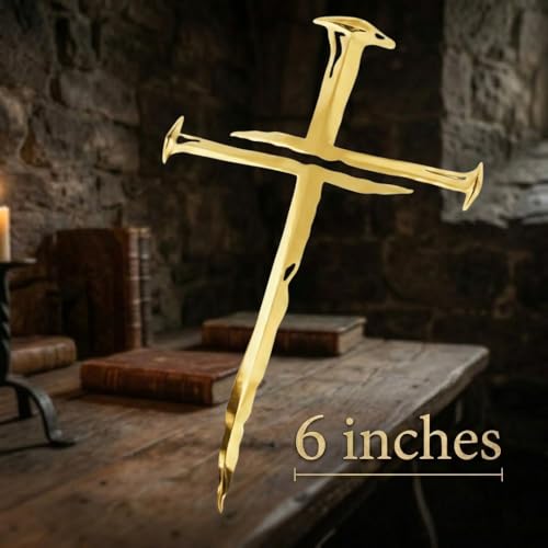 Cross of Nails Sticker - Vinyl Christian Sign Decal, Pack of 2, 6'' (Gold) - color: Gold