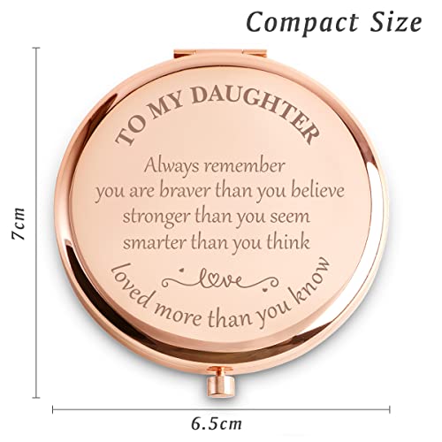 Personalized Gifts for Daughter, Custom Daughter Gifts for Birthday, Engraved Compact Mirror, Mothers Day Basket Stuffers - color: Daughter - Braver,stronger,smarter,loved