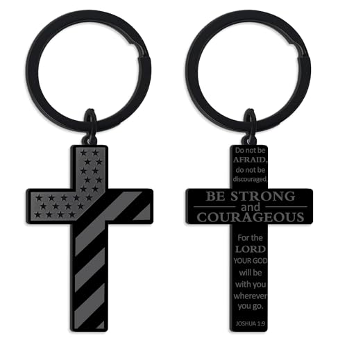 Bozidol Inspirational Bible Verse Cross Keychains, Religious Christian Birthday Baptism Graduation Gifts for Men Boys Teens - color: American Flag