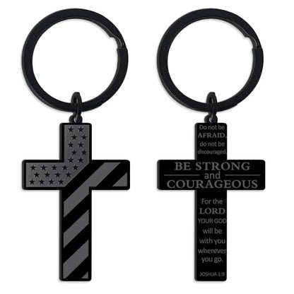 Bozidol Inspirational Bible Verse Cross Keychains, Religious Christian Birthday Baptism Graduation Gifts for Men Boys Teens - color: American Flag