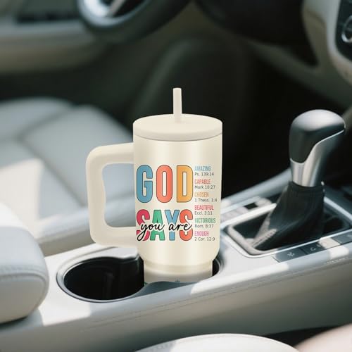 24oz Aesthetic Christian Tumbler with Handle & Straw, Gifts for Women - color: YouAre1